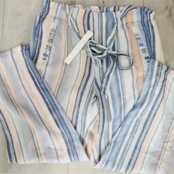 NEW CASLON High Rise Stripe Tie Waist Pants In Blue-Coral Multi Stripe,SZ: S(4-6 - Picture 3 of 6